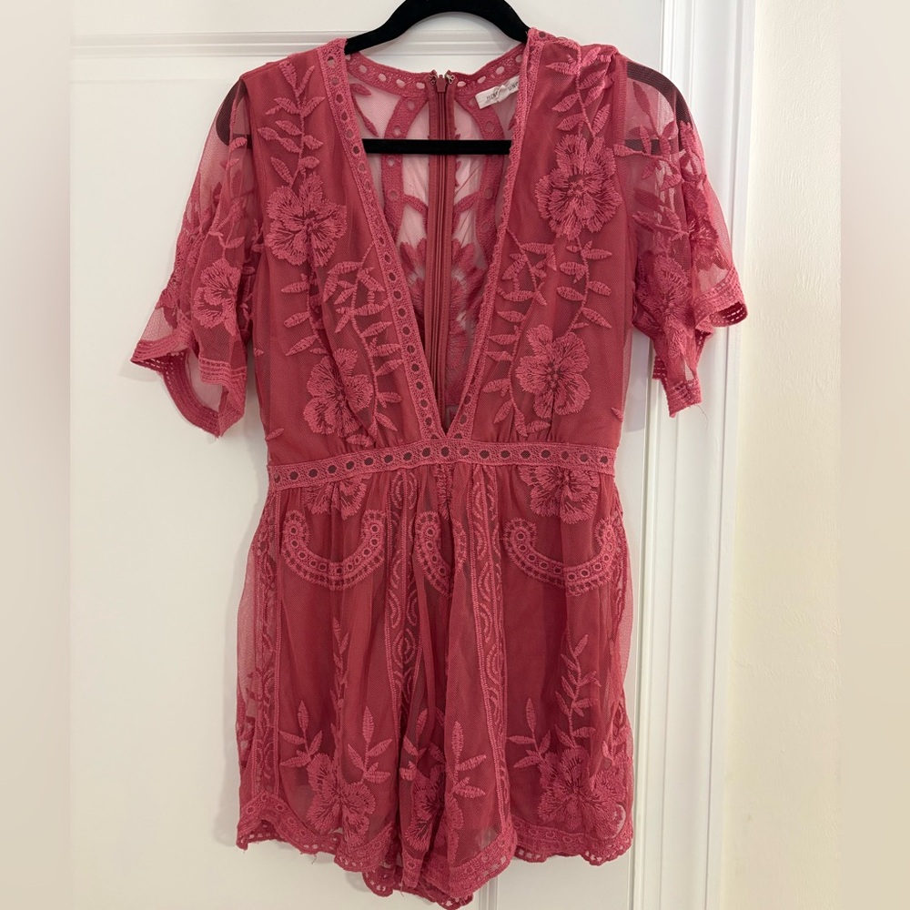 Honey Punch Pink Lace romper dress